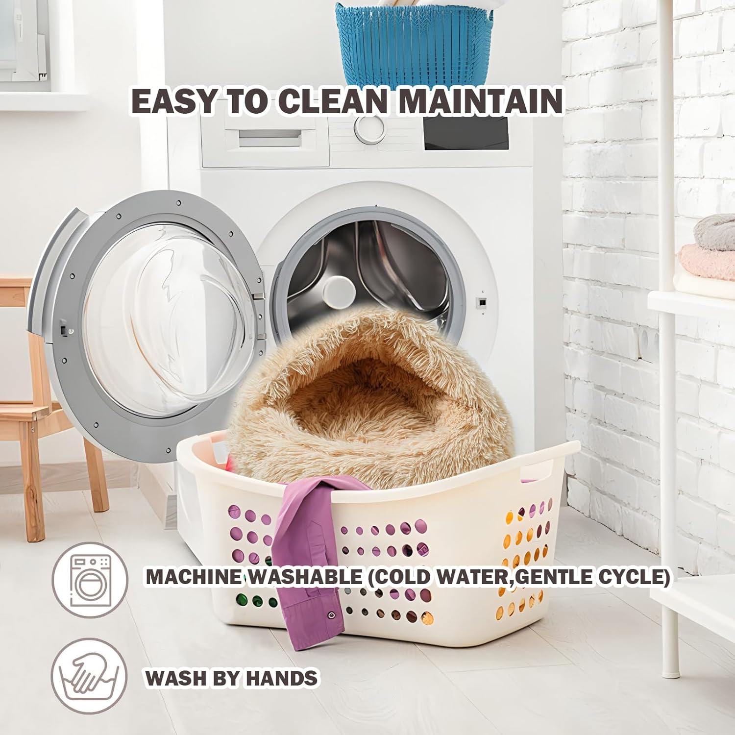 Cat Bed for Indoor Cats, Calming Cozy Cave with Self-Warming Plush, Entire Bed Machine Washable & Anti-Slip Base, Breathable Pet Bed for Small Cats&Dogs All Seasons (Apricot Color, 20 * 20inch) - Pet Explorer