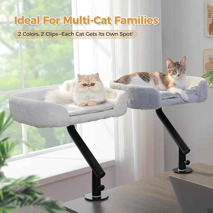 PAWZ Road Cat Desk Bed for Indoor Cats, Cat Bed for Desk Supports Up to 50 lbs, 360° Rotation & Adjustable, Nest Desktop Attachment Cats Hammock for Table, Gray