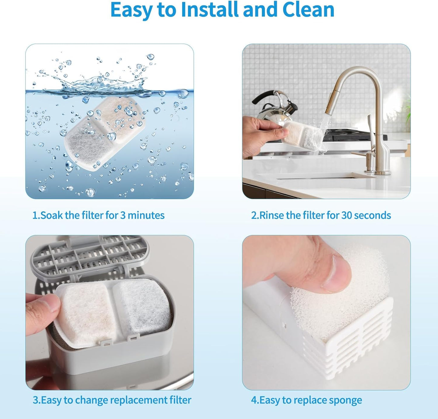 Dreamocean 10 Pack Repalcement Filters&10 Pack Sponges 10 Pump Sponges Replacement for 8L/2Gal Dog Water Fountain for Large Dogs, Muti-Layers Filtration System Filters for Pet Water Fountain - Pet Explorer