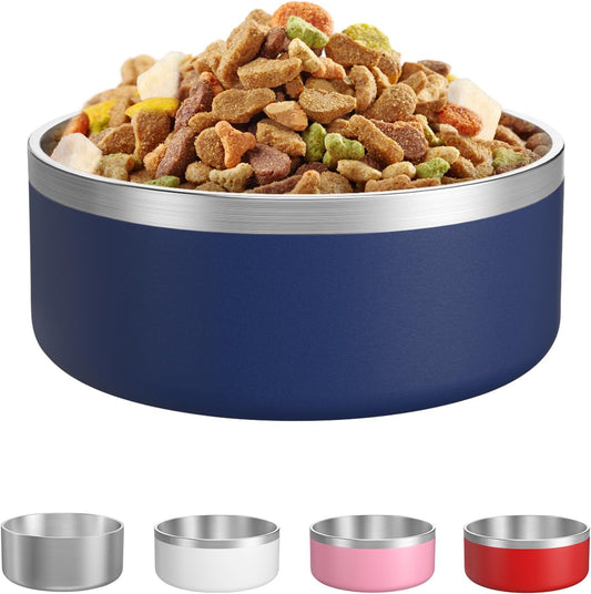 LIANLAI Dog Food Bowl, Rust-Resistant Stainless Steel Dog Bowls, Non-Slip Puppy Bowls Large Size, Spill Proof Puppy Water Dishes (Blue，64 oz) - Pet Explorer