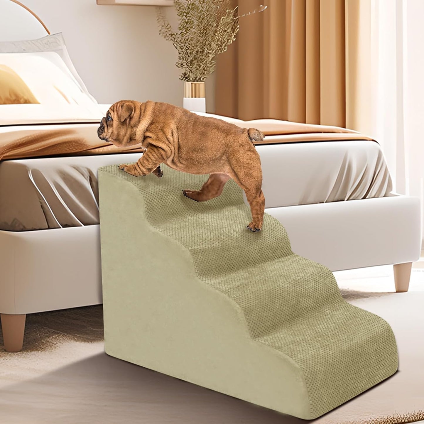 Dog Stairs for Small Dogs - High Density Foam Pet Steps, Extra Wide Dog Ramp with Non-Slip Bottom for High Beds, Couch and Sofa, Best for Dogs Injured, Older Doggy Cats - Pet Explorer