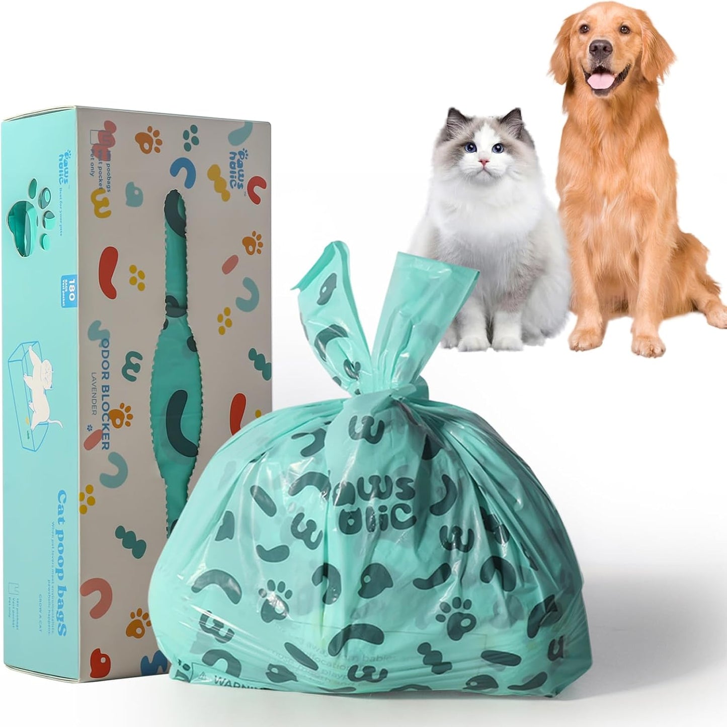Poop Bags for Dog and Cat - Biodegradable 100% Leak-Proof Pet Waste Bags with Handle, 180 Count, Cornstarch Based Extra Thick, for Dog Poop and Cat Litter Disposal (Unscented) - Pet Explorer