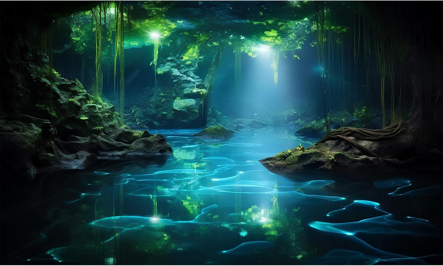 Cave Aquarium Background Underwater Cave with Light Beam Tranquil Stream Terrarium Background Mysterious Elegant Fantasy Tropical Plants Fish Tank Backdrop Wallpaper Poster Decorations Vinyl 24x12in - Pet Explorer
