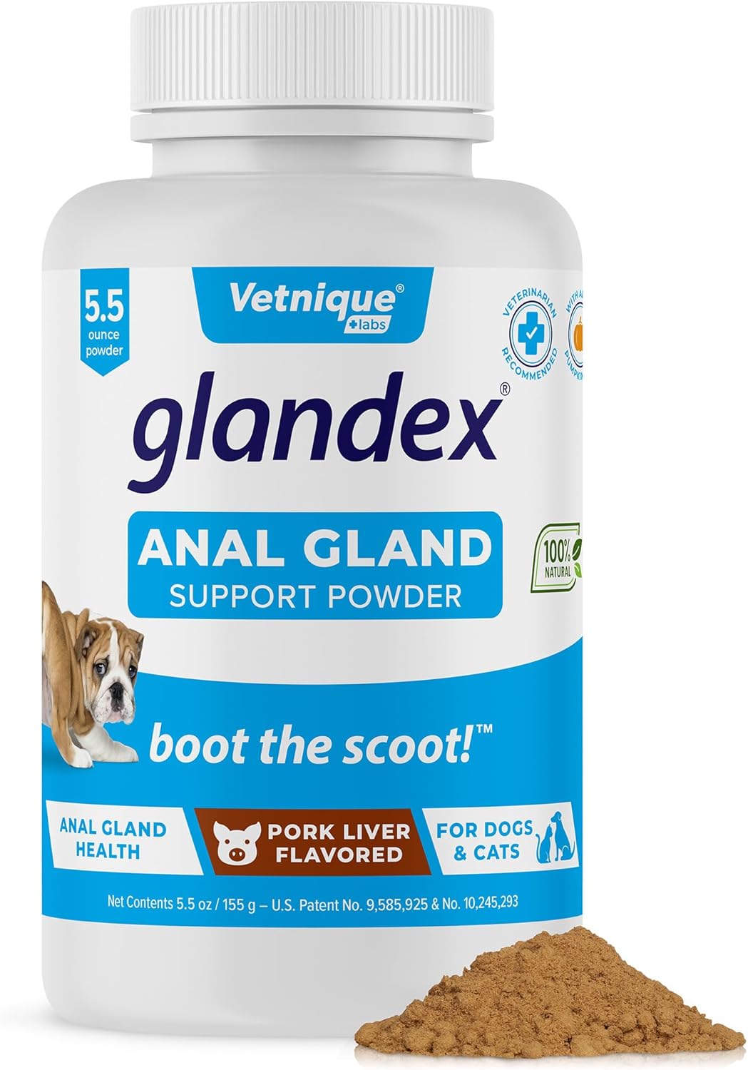 Vetnique Labs Glandex Dog Fiber Supplement Powder for Anal Glands with Pumpkin, Digestive Enzymes & Dog Probiotics for Digestive Health - Vet Recommended - Boot The Scoot (Pork Liver, 5.5oz Powder) - Pet Explorer