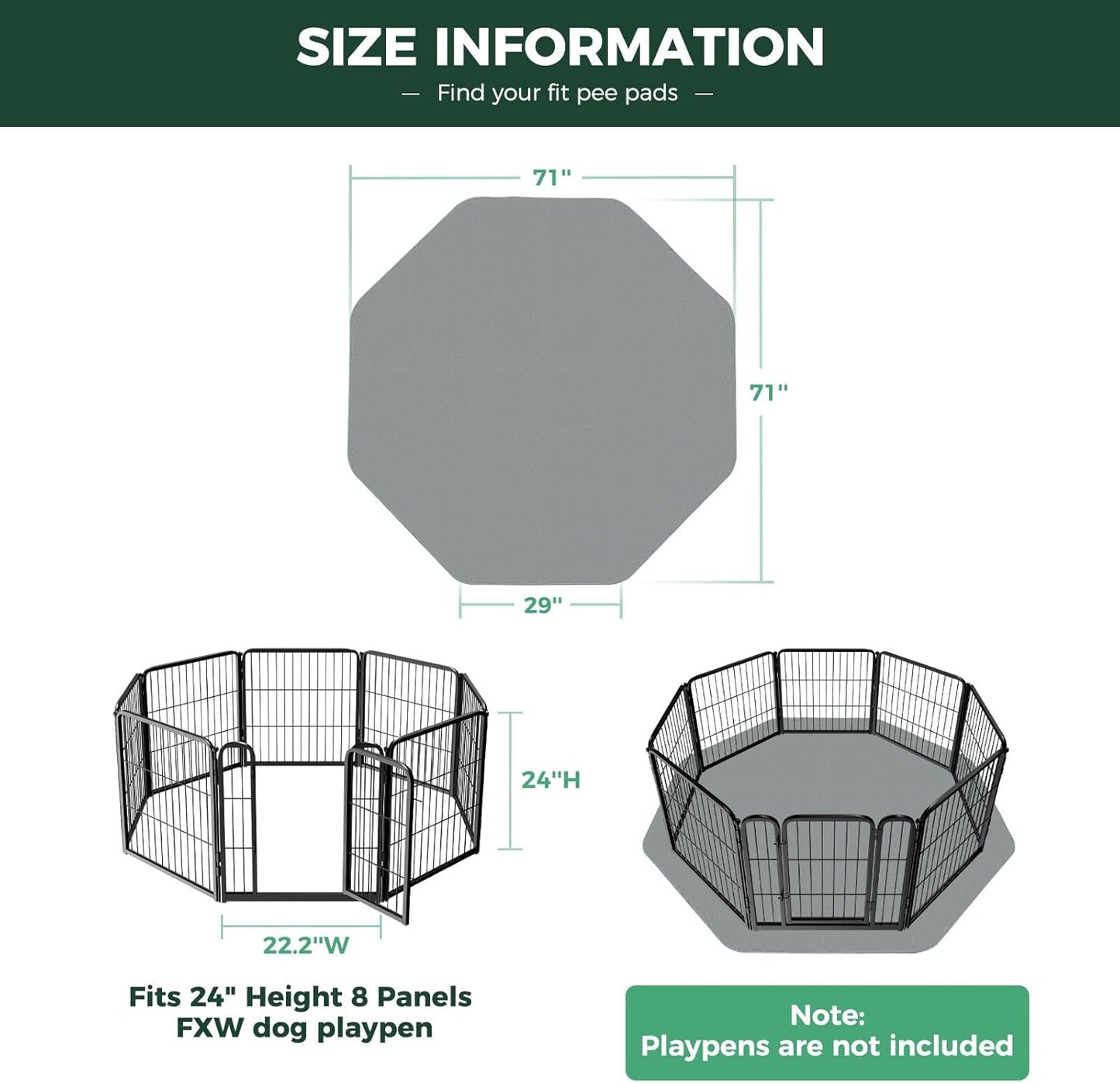 FXW Washable Pee Pads for Dogs, Puppy Pads with Super Absorbent, Specifically Designed Rollick/Homeplus 24inch 8 Panels Dog Playpen, 29" Octagon, Gray, 1 Pack - Pet Explorer