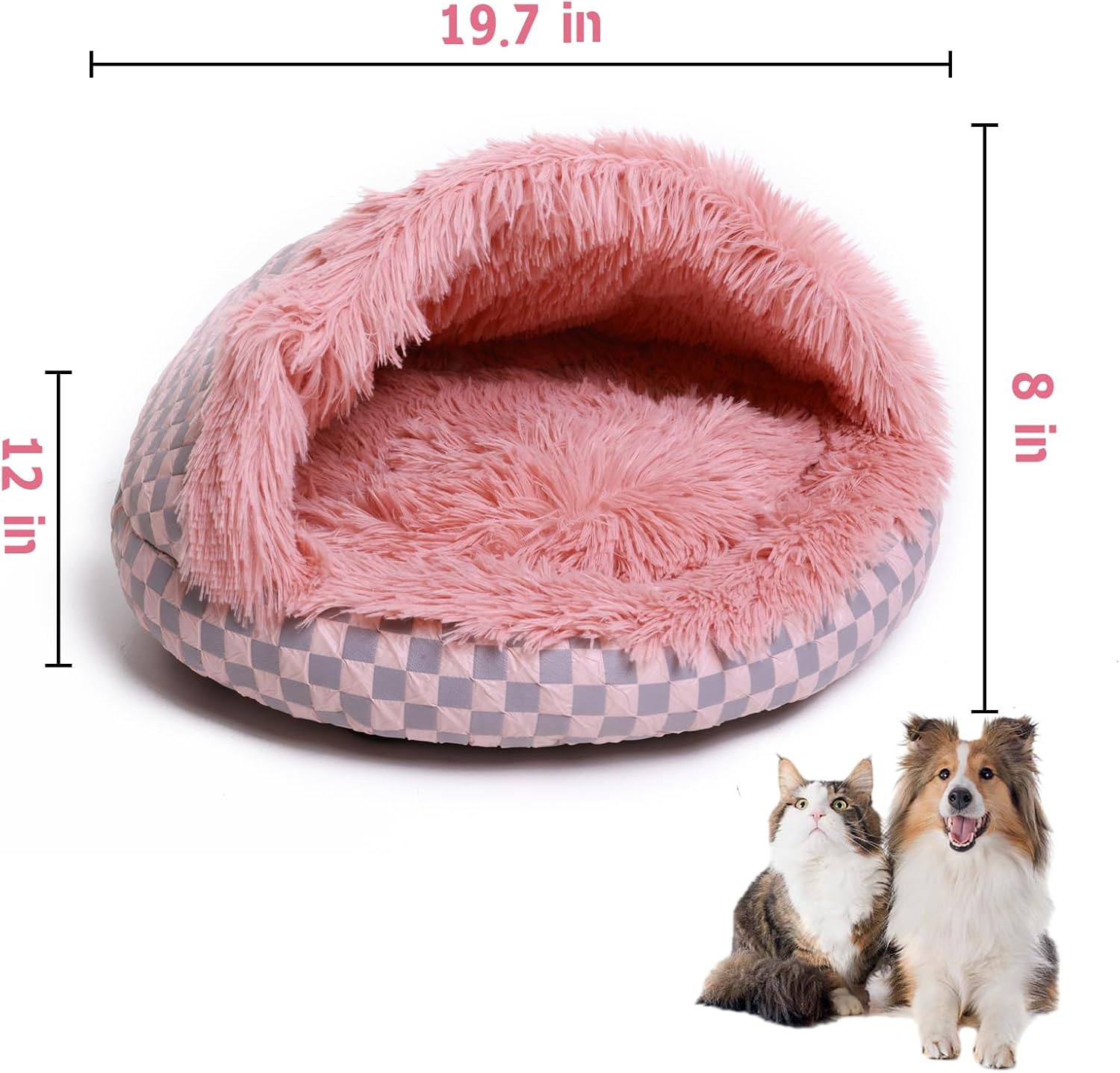 Cat Bed Hooded Plush Nest with Self-Warming Cozy Cave, Calming Anti-Anxiety Pet Bed for Indoor Cats & Small Dogs, Removable Washable Cover & Waterproof Bottom - Pink - Pet Explorer