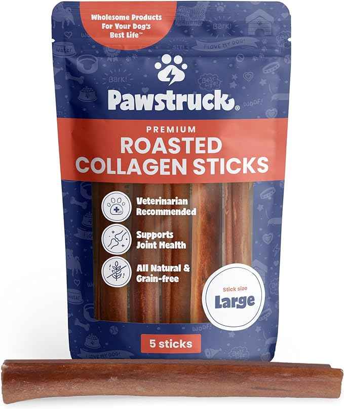 Pawstruck All Natural 11-12" Roasted Collagen Sticks for Dogs – Low Odor & Long-Lasting Bully Stick & Rawhide Alternative, Single Ingredient, Vet Approved – 5 Pack