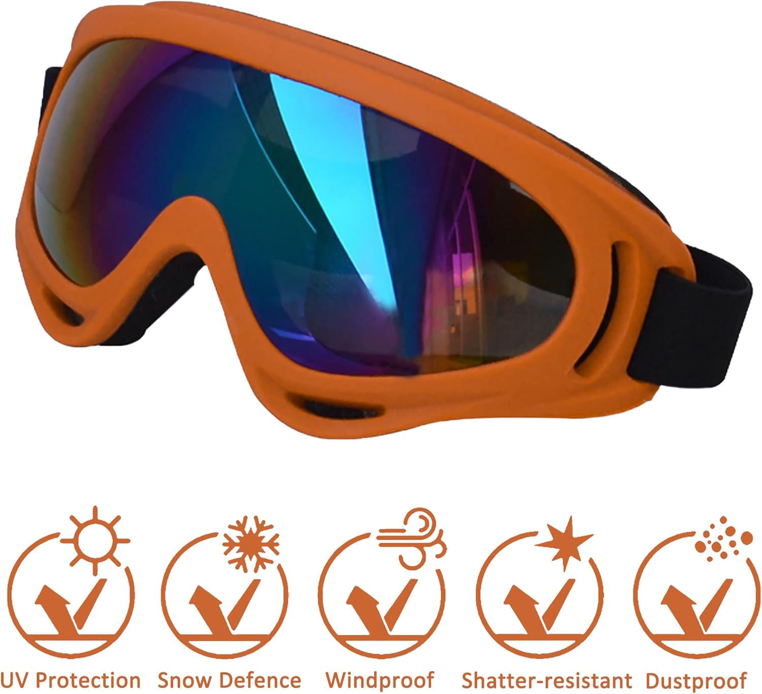 Large Dog Sunglasses With Adjustable Strap UV Protection, Windproof Puppy Eyewear, Suitable for Medium-Large Pets, Eyes Protection, Soft Goggles (Orange Frame) - Pet Explorer