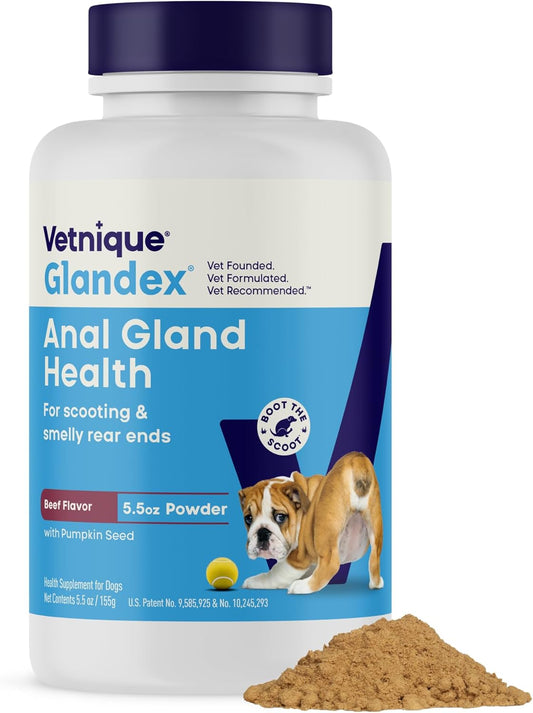 Glandex Dog Fiber Supplement Powder for Anal Glands with Pumpkin, Digestive Enzymes & Probiotics - Vet Recommended (Regular or Advanced Strength) - Boot The Scoot (5.5oz Powder, Beef Liver) - Pet Explorer