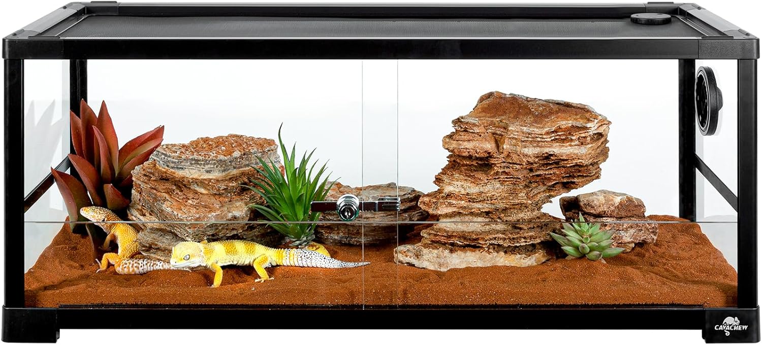 20 Gallon Reptile Tank, 30" x 12" x 12" Reptile Terrarium, Top Screen Ventilation, Sliding Door, Cable & Fogger Pass, Glass Enclosure for Bearded Dragon, Lizard, Gecko, Frog, Snake - Pet Explorer