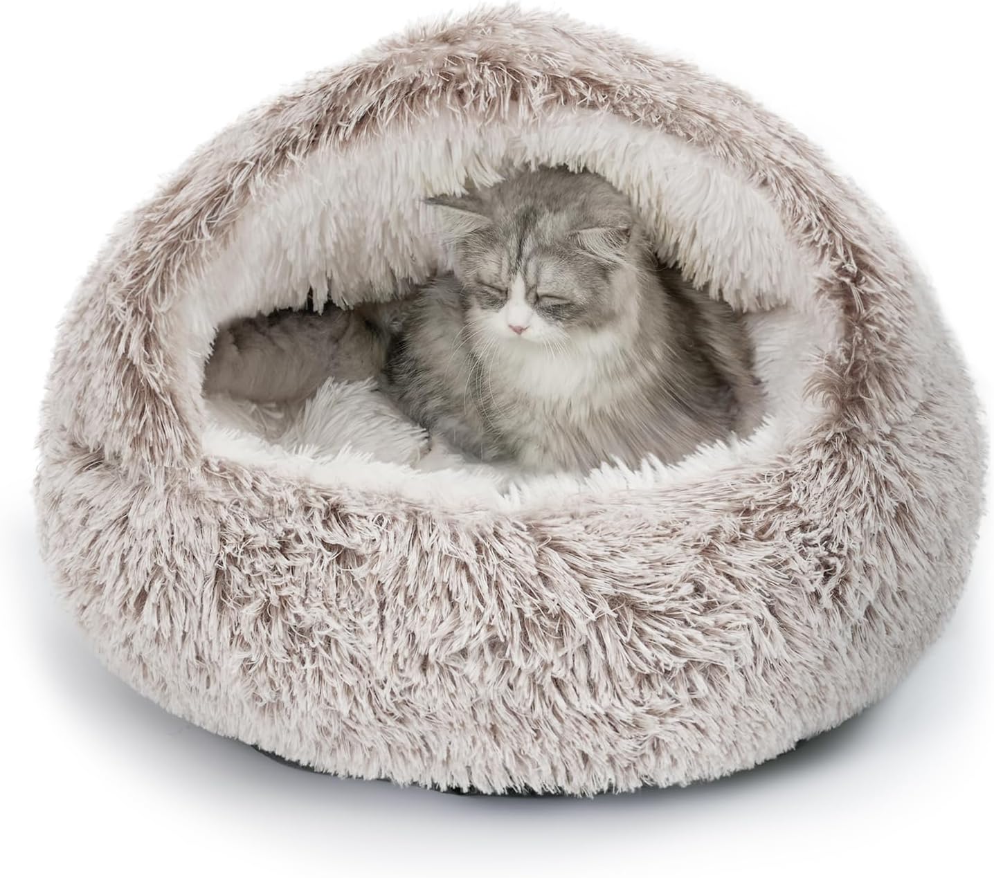 CATISM Plush Hooded Cat Bed, Calming Nest, Self-Warming Cave, Cozy Pod for Indoor Cats or Small Dogs, Removable Washable Cove With Non-Slip Bottom - Pet Explorer