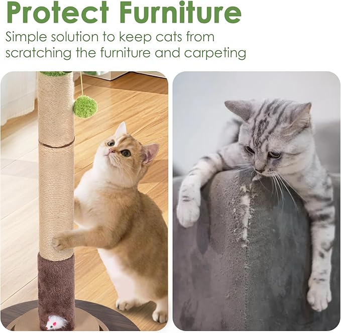 Cat Scratching Post, 35 Inch Tall Cat Scratcher Cat Tree Tower with Hanging Ball for Indoor Cats Adults,Bird of Paradise Plant Sisal Rope Kitten Scratch with Interactive Mouse Cat Toy