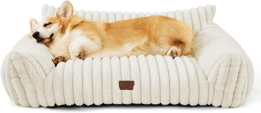 Bedsure Cute Dog Couch for Medium Dogs- Fluffy Pet Sofa, Dog Couch Bed with Removable, Washable Cover, Supportive Pet Bed for Medium Large Dogs, 36inch, Cream - Pet Explorer