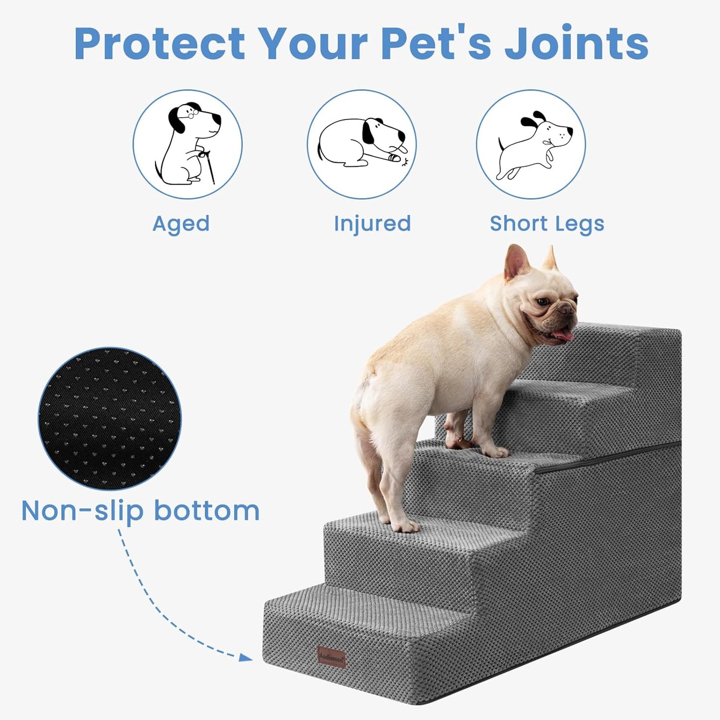 Dog Stairs for High Bed 22.6" H,5-Step Dog Steps for Small Dogs and Cats,Indoor Non-Slip Balanced Pet Stairs are Suitable for Puppy,Older Cat,Grey - Pet Explorer