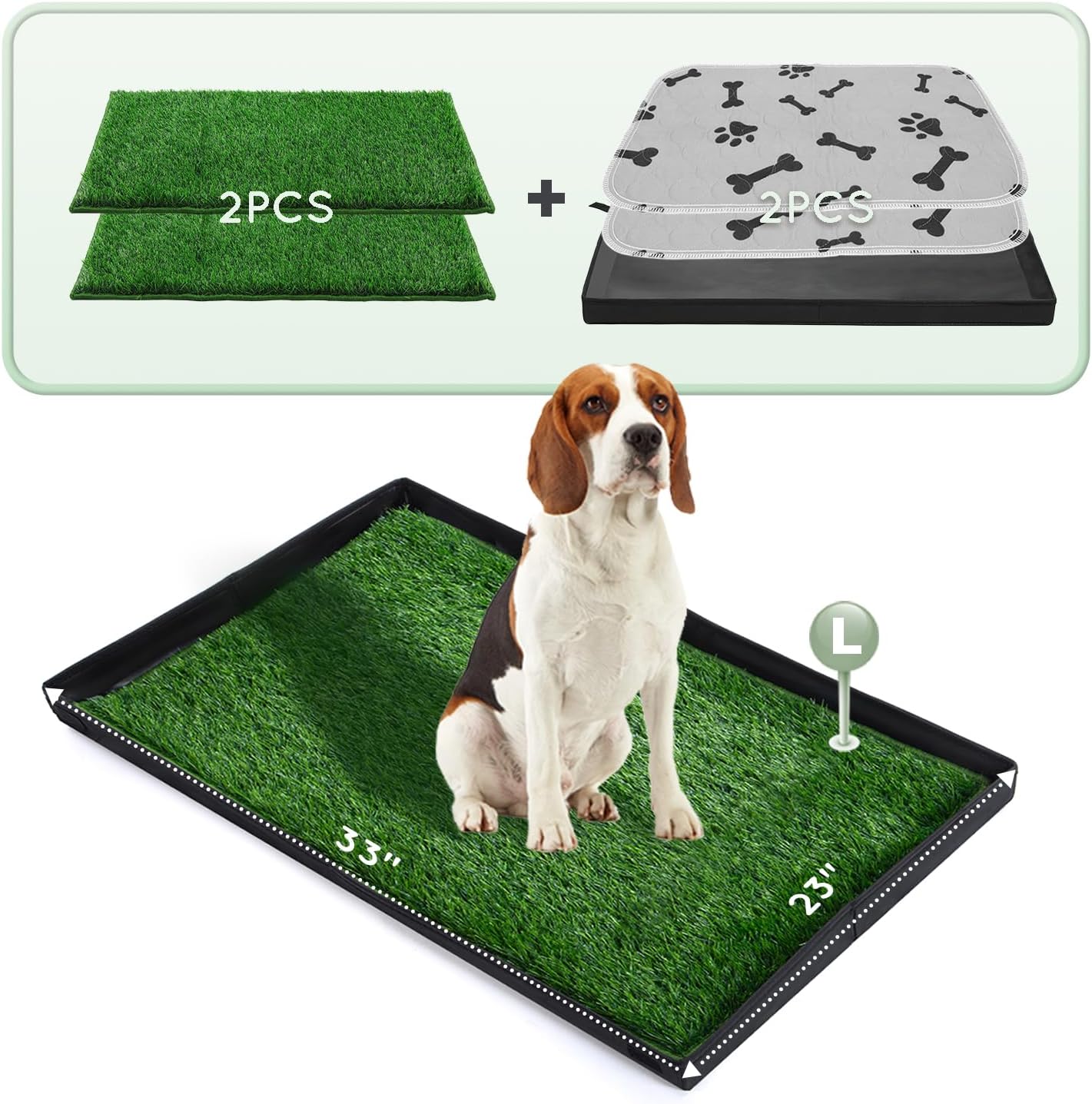 Dog Grass Pad with Foldable Dog Litter Box,Large Liner Base for Balcony，Ultra-Absorbent Artificial Grass Pads for Dogs Pee Pad Holder, Potty Training, 2 PCS Reusable Pee Pad - Pet Explorer