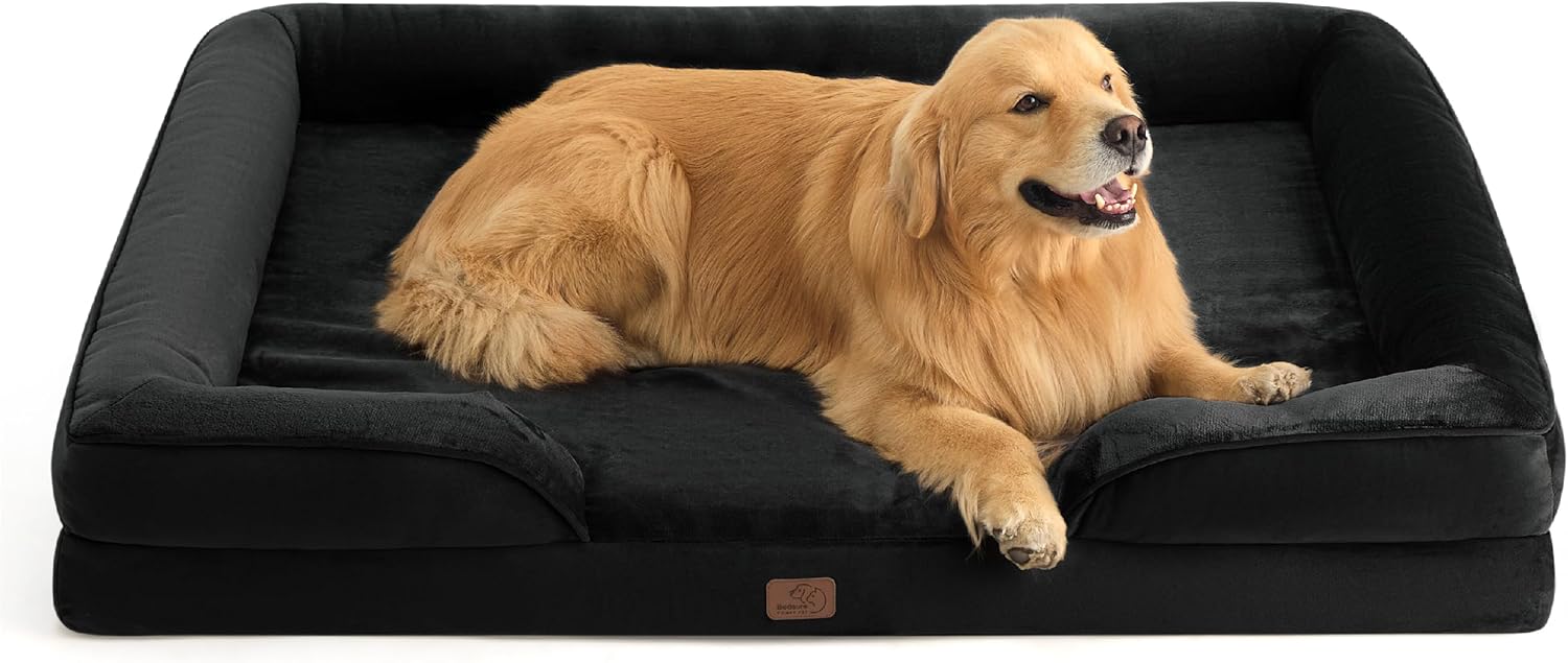 Bedsure XXL Orthopedic Dog Bed for Extra Large Dogs - Washable Giant Dog Cat Bed Waterproof, Comfort Dogs Couch Sofa with Washable Removable Cover, Pet Bed with Nonskid Bottom, Black, 52" - Pet Explorer