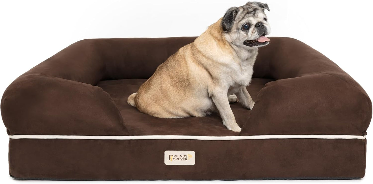 Chester Large Dog Bed - Orthopedic Memory Foam Mattress, Calming Couch, Wall Rim Pillow, Water Resistant, Washable Cover, Non-Slip, Cocoa Brown - Pet Explorer