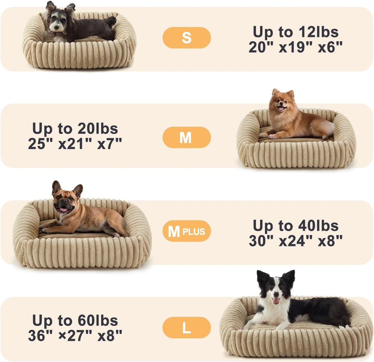 Dog Beds Medium Sized Dog, Washable Orthopedic Pet Bed with Removable Cover, Rectangle Soft Calming Sleeping Puppy Bed Durable Pet Cuddler with Anti-Slip Bottom, 30"x24"x8" Beige - Pet Explorer