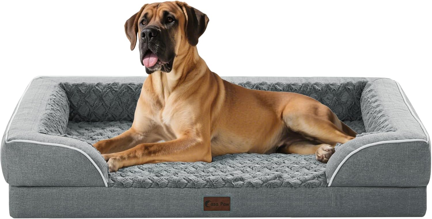 Orthopedic XXL Dog Bed for Extra Large Dogs, Waterproof Memory Foam Dogs Bed with Sides, Egg-Crate Foam and Non-Slip Bottom Big Dog Couch Bed with Washable Removable Cover(XX-Large,Grey) - Pet Explorer