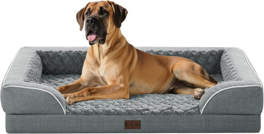 Orthopedic XXL Dog Bed for Extra Large Dogs, Waterproof Memory Foam Dogs Bed with Sides, Egg-Crate Foam and Non-Slip Bottom Big Dog Couch Bed with Washable Removable Cover(XX-Large,Grey) - Pet Explorer