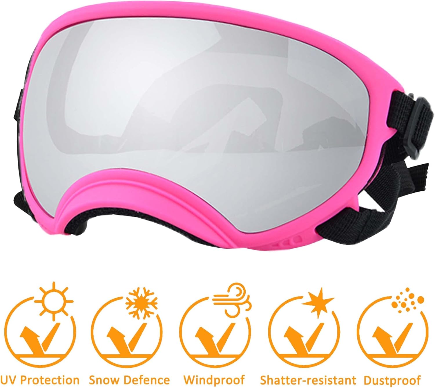 Large Dog Sunglasses with Adjustable Strap UV Protection, Winproof Puppy Sunglasses, Suitable for Medium-Large Pet Glasses, Dogs Eyes Soft Goggles, PinkSilver, (YD-23032706) - Pet Explorer