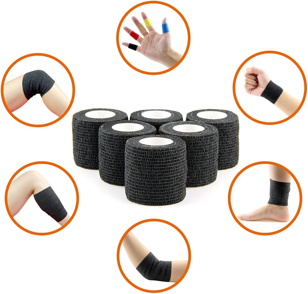 AUPCON Vet Wrap Cohesive Bandages Bulk Self Adhesive Bandage Wrap Self Adherent Wrap Non-Woven for Dogs Pet Animals & Ankle Sprains & Swelling 2 Inch x 5 Yards (2 Inch Black) - Pet Explorer