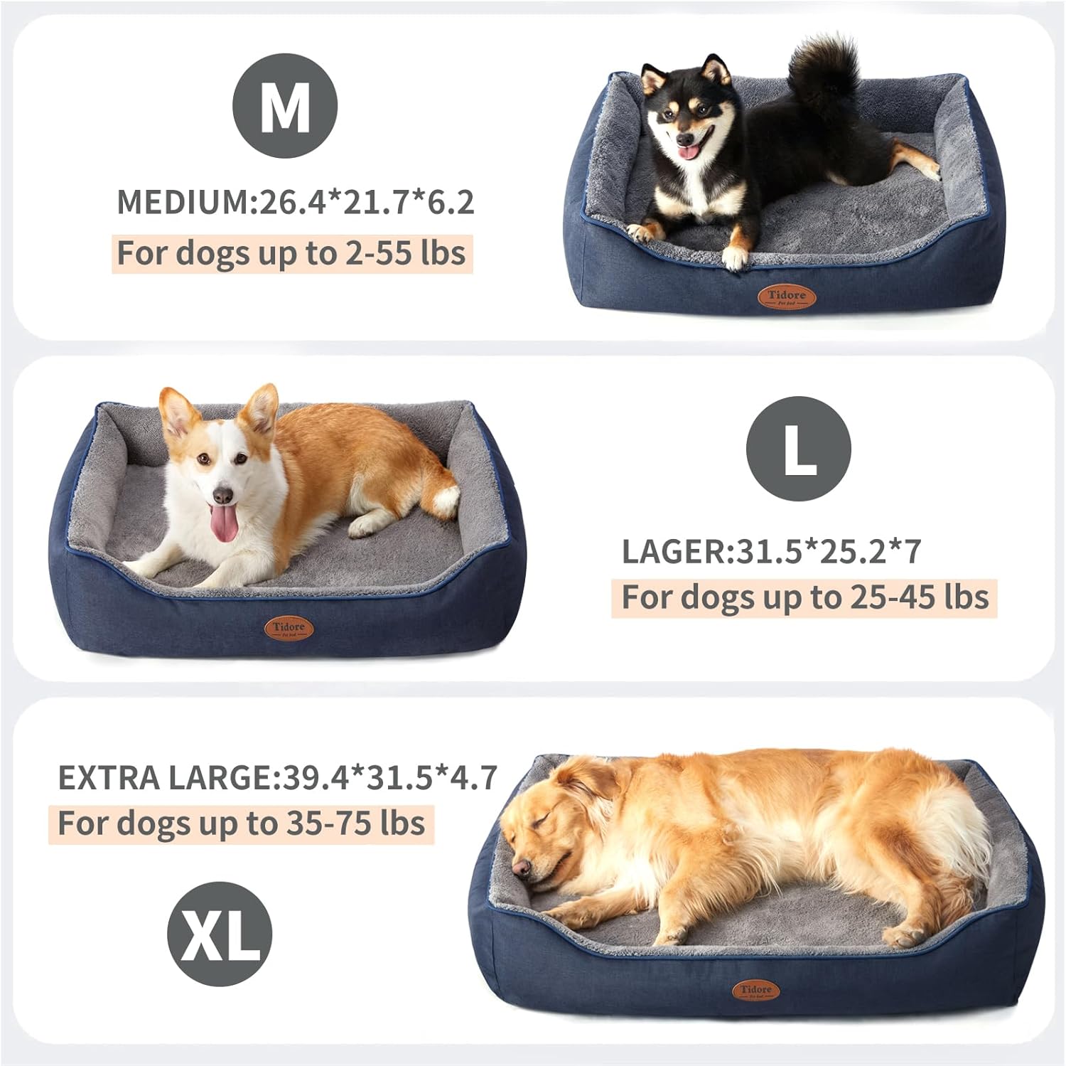 Orthopedic Dog Beds for Medium Dogs, Durable Egg Crate Foam Sofa Dog Bed wit Washable Removable Cover,Waterproof Lining,Pet Bed for Large Dogs (Navy Blue-Velvet, 39.4" L x 31.5" W x 7.4" Th) - Pet Explorer