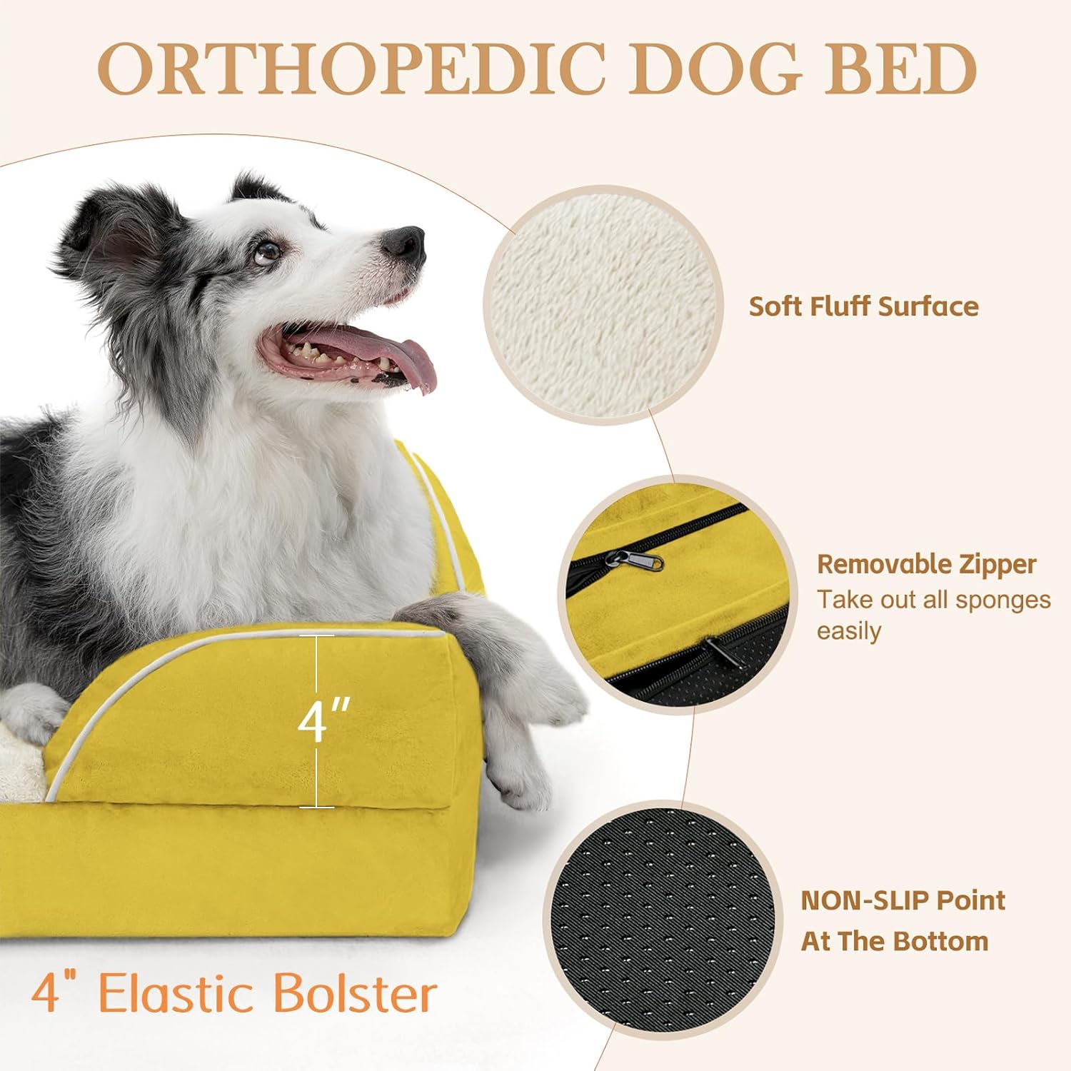 Comfort Expression Medium Dog Beds Waterproof Orthopedic Foam Dog Sofa Beds for Medium Large Dogs Comfy Pet Bed with Washable Removable Cover & Non-Slip Bottom(Medium,Spicy Mustard) - Pet Explorer