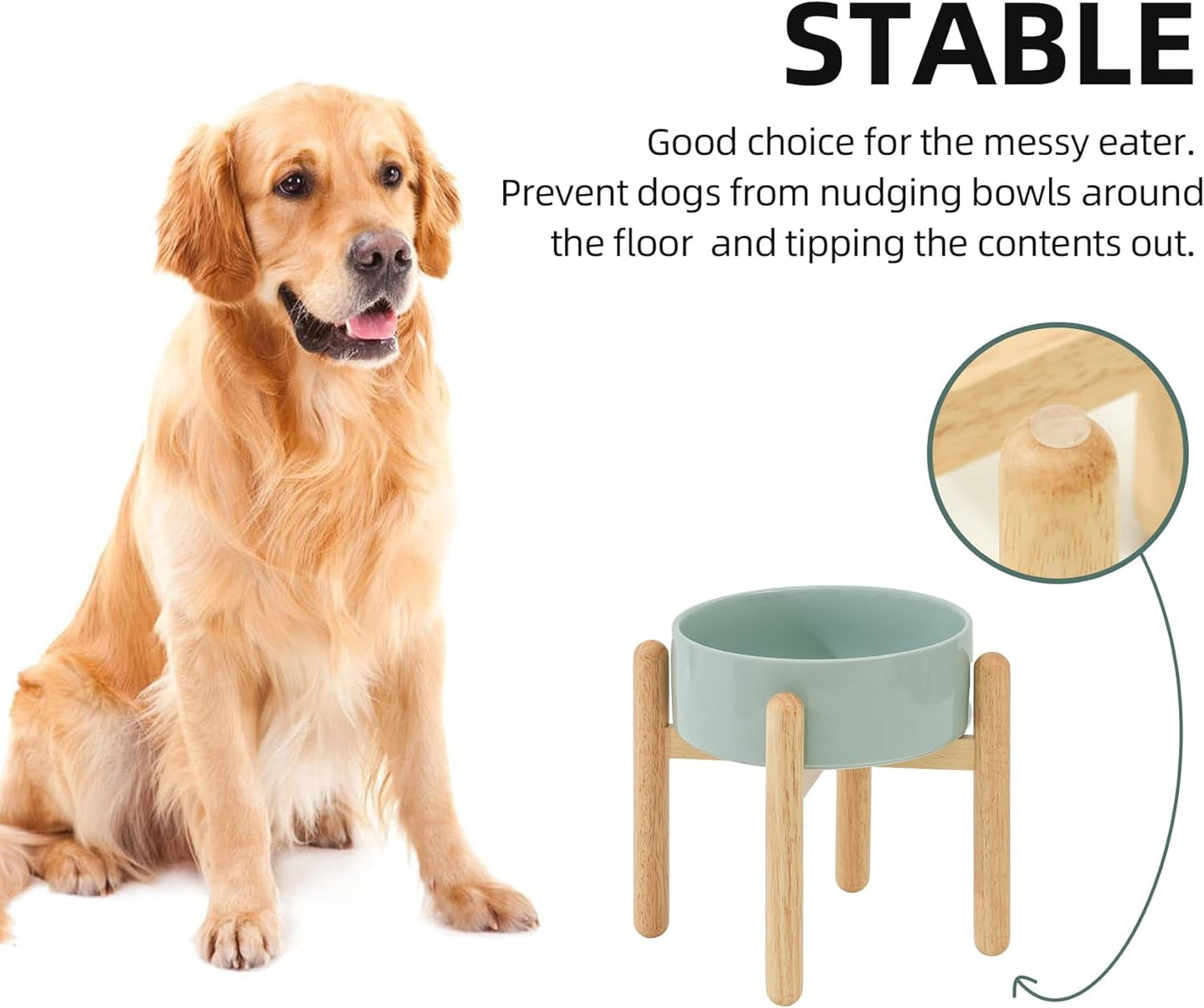 Ceramic 8.2inch Raised Dog Bowl with Stand for Large - Breed Dogs, Pet Food and Water Feeder(Single Bowl with Stand - Light Green) - Pet Explorer