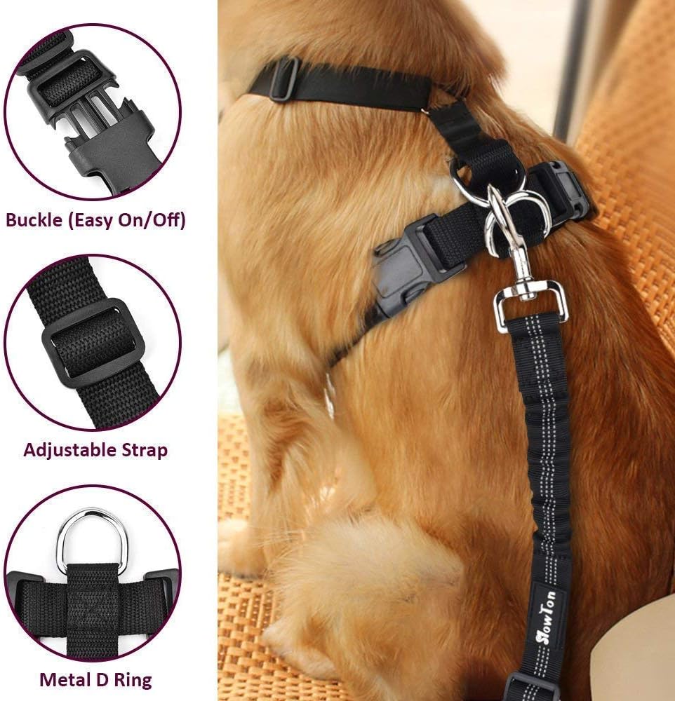 SlowTon Dog Seat Belt Harness for Car, Dog Car Harness Adjustable Mesh Breathable & Dog Seatbelt Safety Tether with Elastic Bungee for Small Medium Large Pets(Burgundy, Single Clip, L) - Pet Explorer