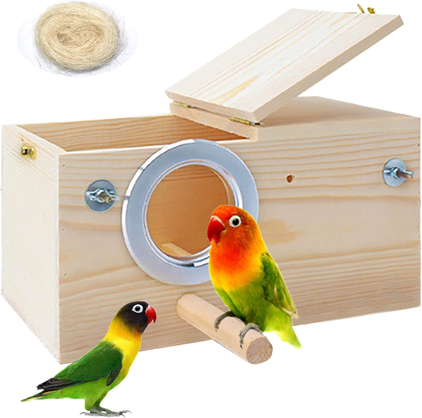 PINVNBY Parakeet Nesting Box Bird House Wood Breeding Box Parrots Mating Box for Lovebirds,Cockatoo,Budgie, Finch,Canary and Medium-Sized Birds(XL)