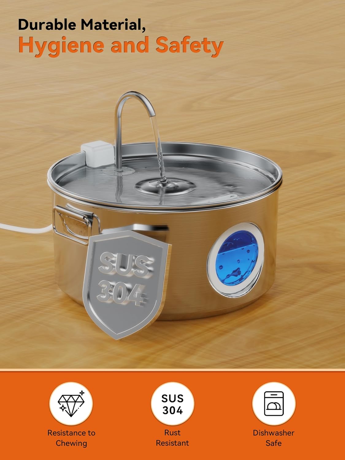 Dog Water Fountain for Large Dogs, 3.2Gal/406oz/12L Stainless Steel Pet Water Fountain, Quiet Dog Water Bowl Dispenser with Visible Window for Large Dog, Multi-pet Home - Pet Explorer