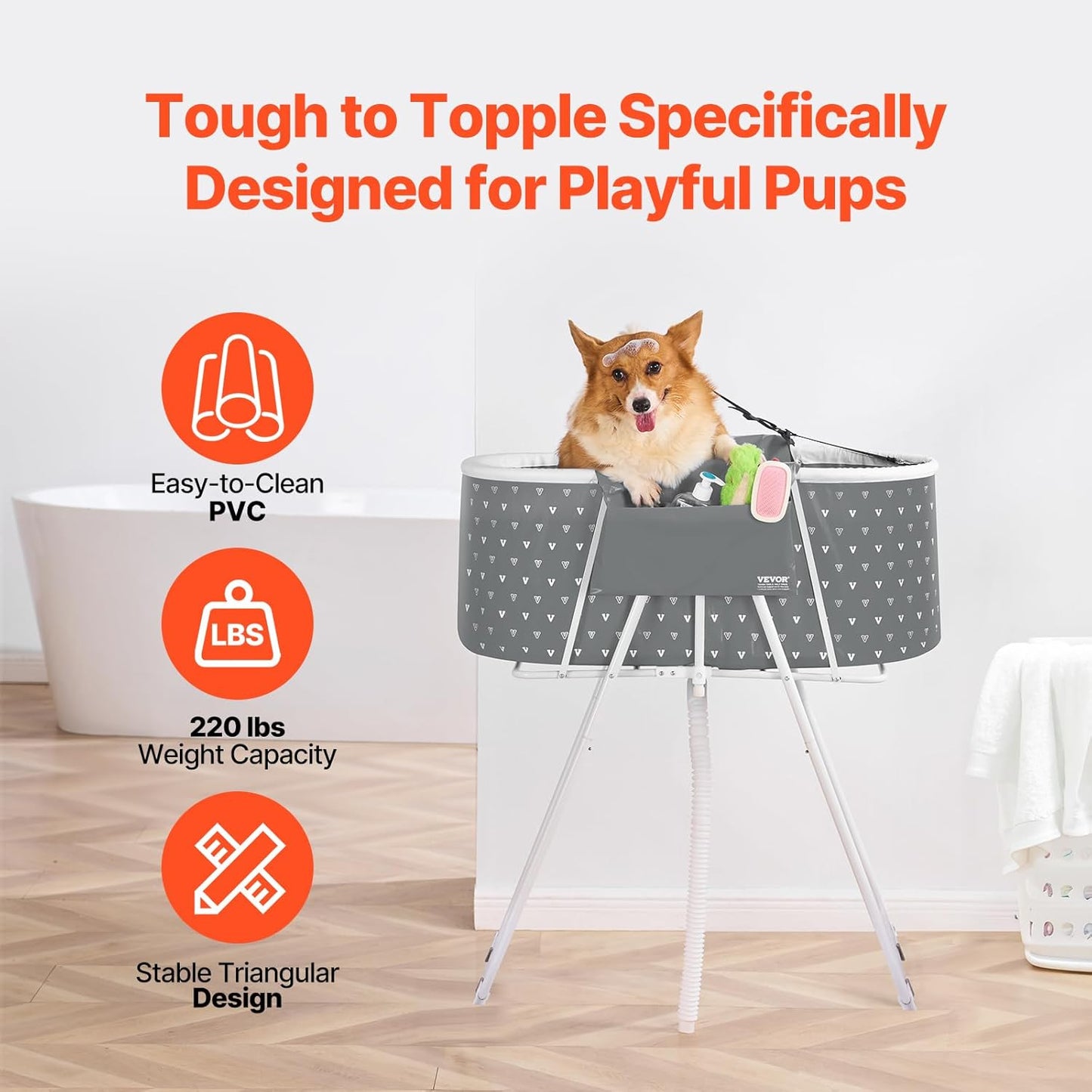 VEVOR Portable Dog Bathtub, Elevated & Foldable Space-Saving Pet Shower Station with Efficient Drainage, Bathing Tub for Washing & Grooming Small and Medium Size Dogs and Cats Indoor & Outdoor, Grey - Pet Explorer