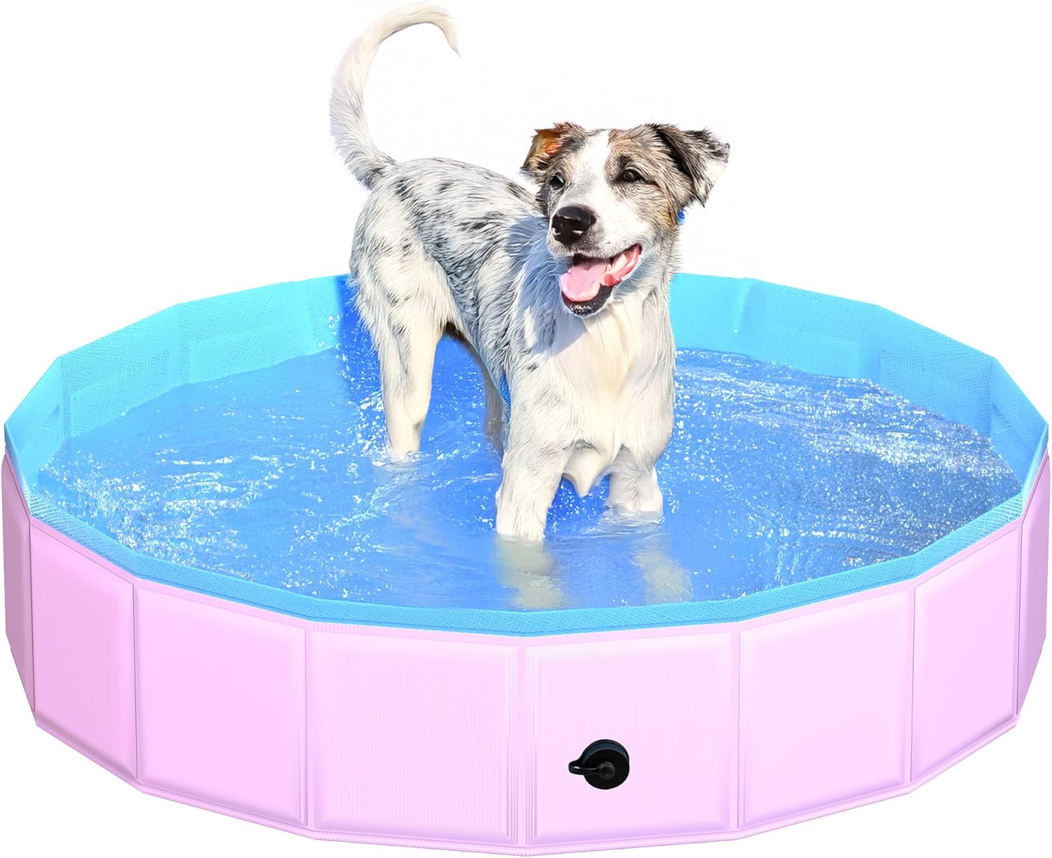 2025 Updated Foldable Dog Pool, 39.5" x 12" Kiddie Pool with Hard Plastic, Non-Slip Dog Bath Tub for Outdoor Backyard, Collapsible Dog Swimming Pool for Kids Dogs Pets (Pink) - Pet Explorer