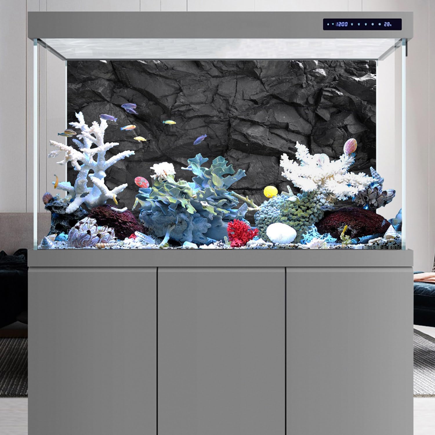 AWERT 24x12 inches Stone Aquarium Background Black Rock Fish Tank Background Rocky Terrarium Background Vinyl - Pet Explorer