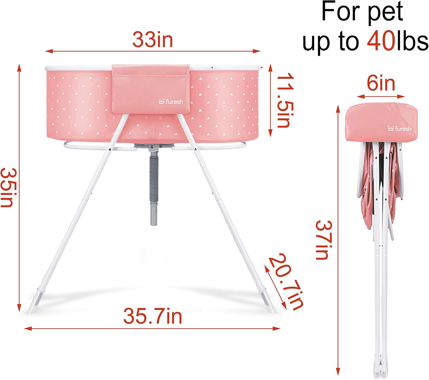 Little Dipper Dog Bath Tub and Wash Station for Bathing Shower and Grooming, Elevated Foldable and Portable, Indoor and Outdoor, for Small and Medium Size Dogs, Cats and Other Pet (Pink) - Pet Explorer