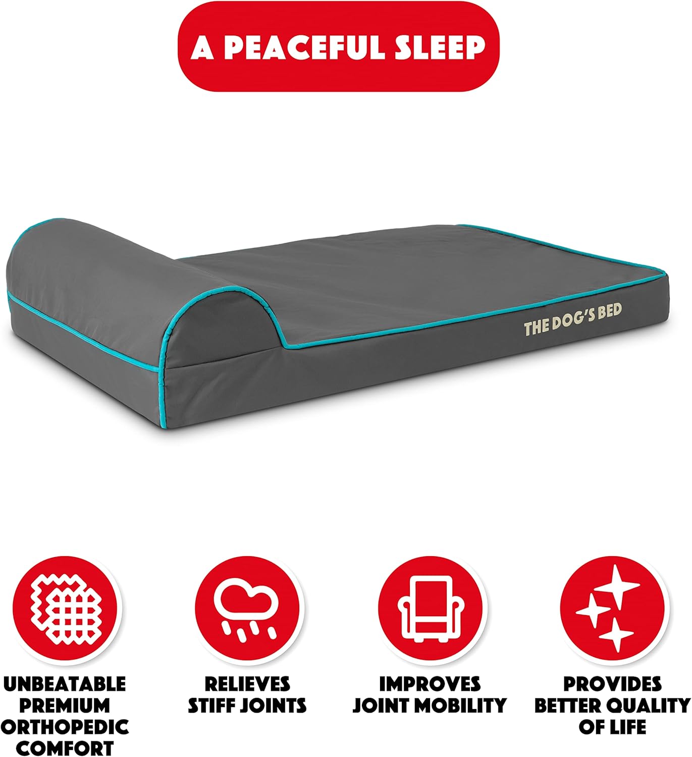 The Dog’s Bed Orthopedic Headrest Dog Bed Med Grey/Blue 34x22, Memory Foam, Pain Relief: Arthritis, Hip & Elbow Dysplasia, Post Surgery, Lameness, Veterinary Approved, Waterproof Washable Cover - Pet Explorer