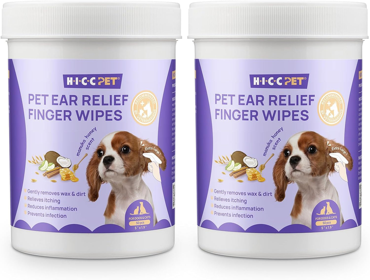 HICC PET Dog Ear Wipes Finger 100 Count Dog Ear Cleaner Wipes for Dogs & Cats, Dog Ear Infection Treatment to Relieve Ear Itching & Inflammation, Remove Ear Wax, Dirt, Smelly - Honey Scent