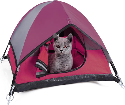 Cat Camping Tent, Cat Tent Bed, Pet Tent for Indoor Cat and Small Dog, Mini Tent (Red, 21 x 21 x 14 Inches) - Pet Explorer