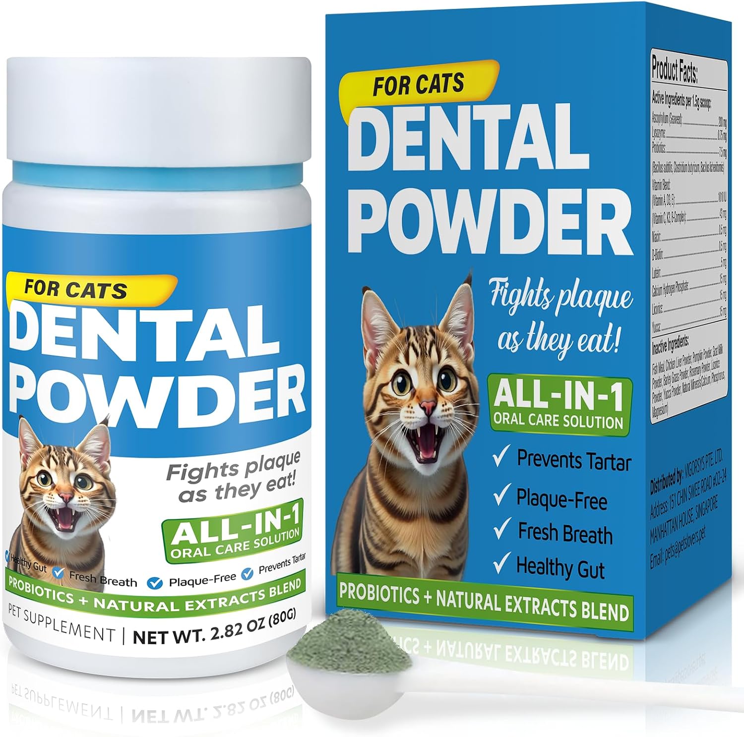 Cat Dental Care Powder Bad Breath Treatment for Cats Teeth, Mouth, Gums & Gut, Plaque Off,Tartar Control, Help Feline Gingivitis and Stomatitis, with Natural Extracts & Probiotics - Pet Explorer
