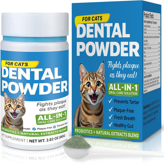 Cat Dental Care Powder Bad Breath Treatment for Cats Teeth, Mouth, Gums & Gut, Plaque Off,Tartar Control, Help Feline Gingivitis and Stomatitis, with Natural Extracts & Probiotics - Pet Explorer