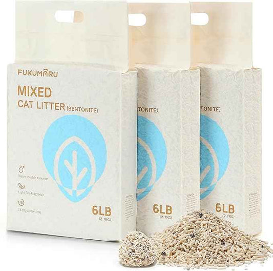 FUKUMARU Tofu Cat Litter, Strong Clumping Cat Litter Pellets, Effective Odor Control, Ultra Absorbent, Dust Free, Natural, Lightweight, Low Tracking, White Tea, 6lb x 3 Bags