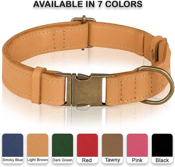 AirTag Dog Collar - Genuine Leather Dog Collar with Apple AirTag Holder and Metal Buckle - Smart GPS Tracking Pet Collars (Light Brown, L, 17"-21" Neck Fit)