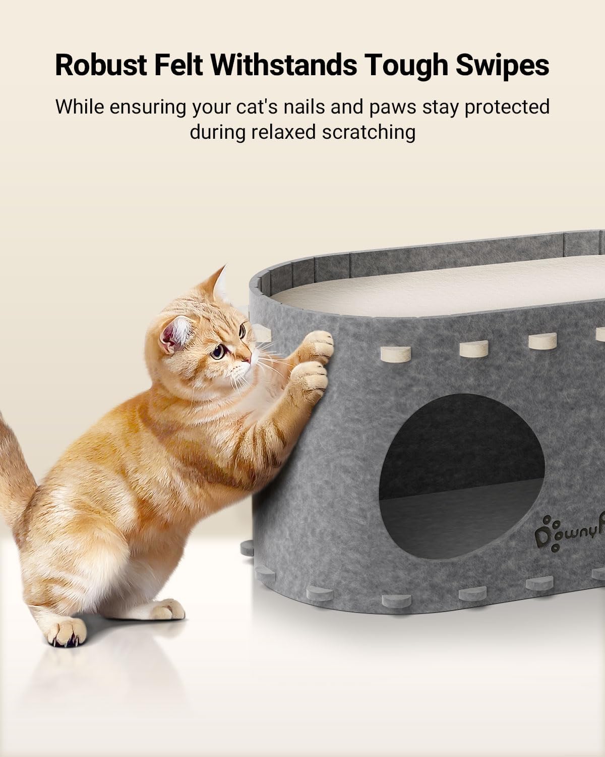 DownyPaws Cat House for Indoor Cats, Cat Bed Cave for Multiple & Large Cats Up to 22 Lbs, Scratch Resistant, Foldable Peekaboo Kitten Caves Tunnel Enclosed Bed, PeekaPurr, Light Gray - Pet Explorer