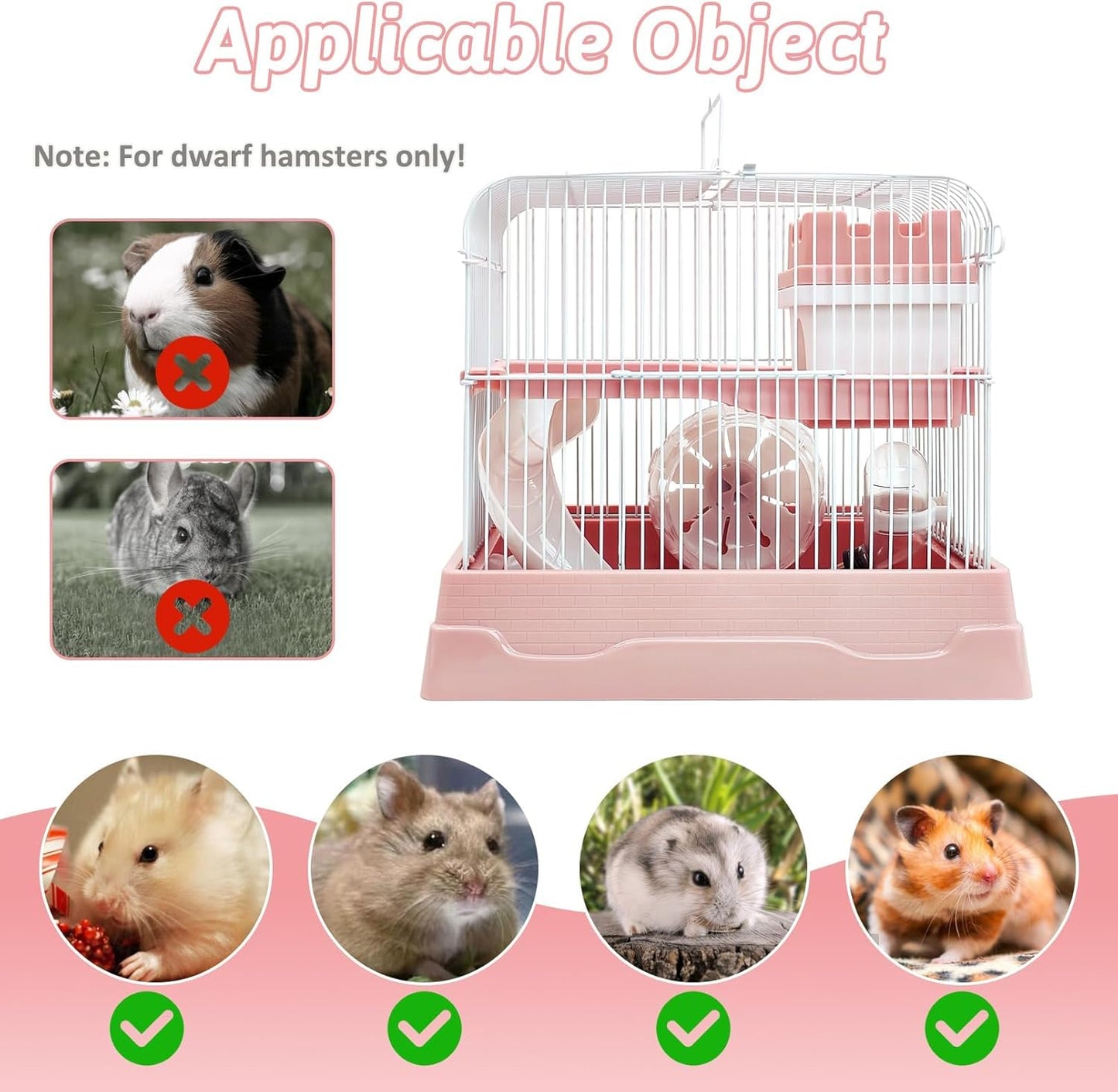 PINVNBY 2-Tier Dwarf Hamster Cage, Travel Portable Mouse Cage Gerbil Cages and Habitats Small Animal Carrier with Castle House Running Exercise Wheels, Water Bottle and Food Dis - Pet Explorer