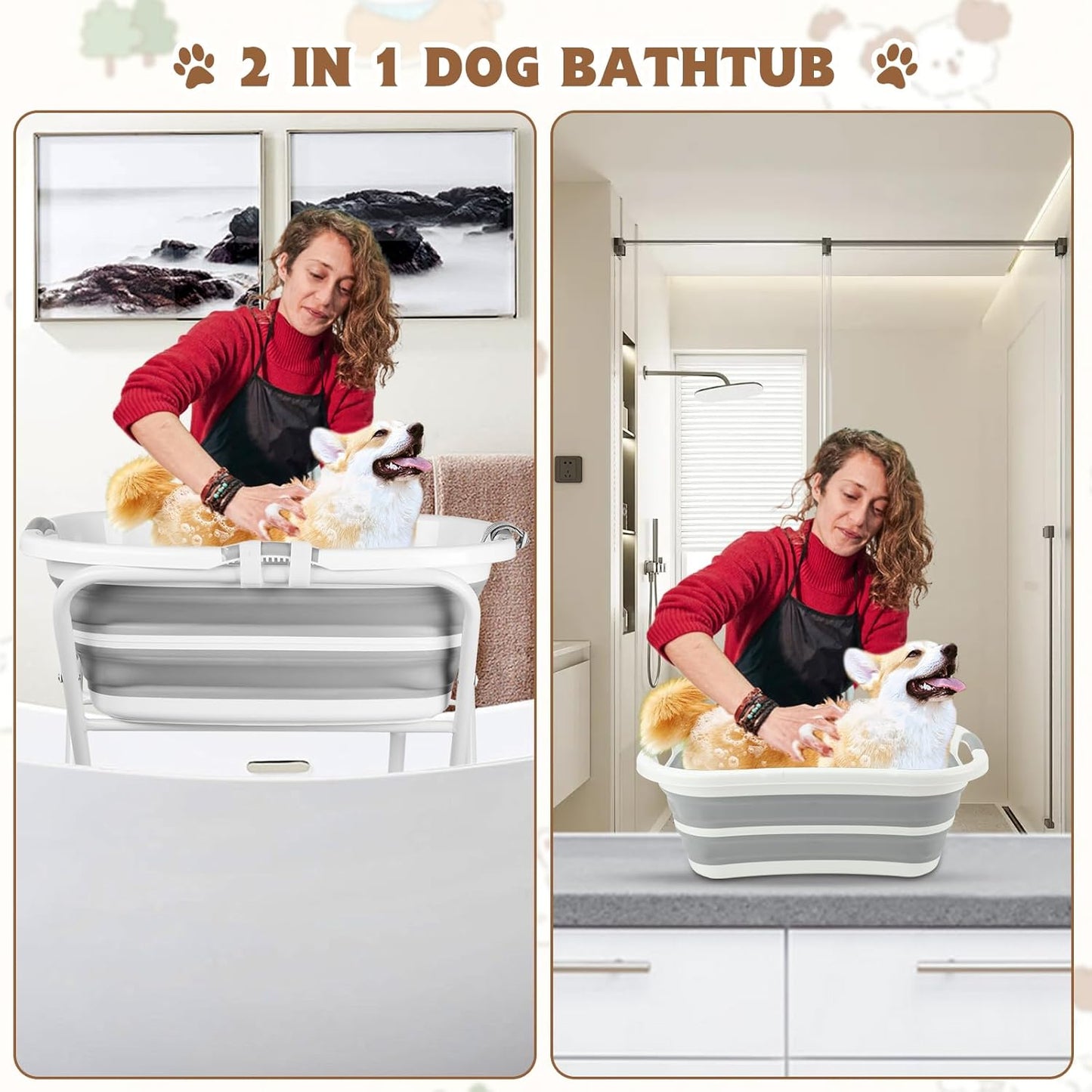 YUEPET Elevated Collapsible Dog Bathtub, Portable Shower Tub with Safety Collar, Foldable Dog Washing Station for Bathing and Grooming for Puppies Medium Dogs Cats Pets - Pet Explorer