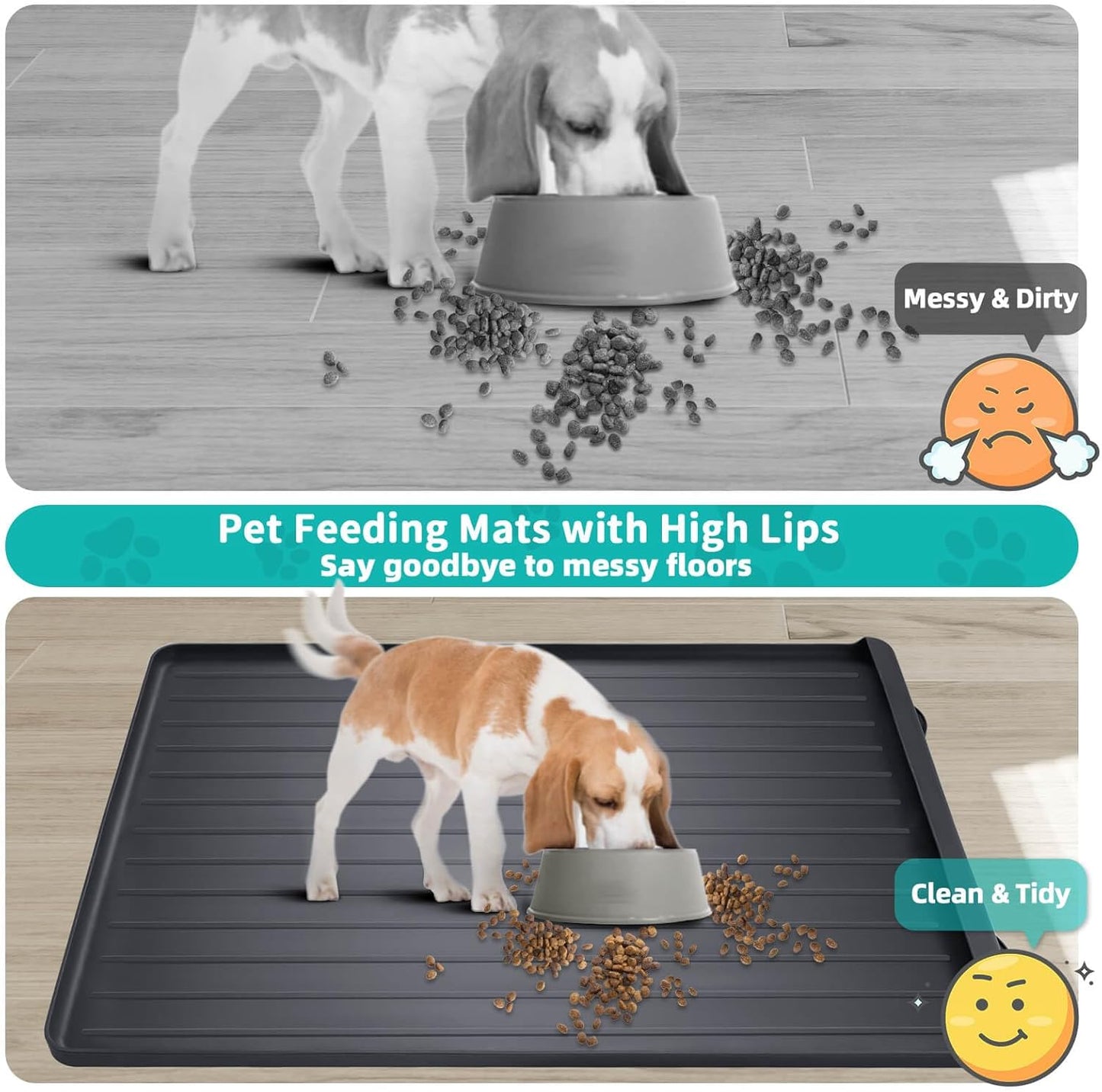 Dog Mat for Food and Water - 39.4" x 27" Large Pet Feeding Mats with Residue Collection Pocket - Waterproof Dog Cat Bowl Mat with High Edges to Prevent Water and Food Spills (Black) - Pet Explorer