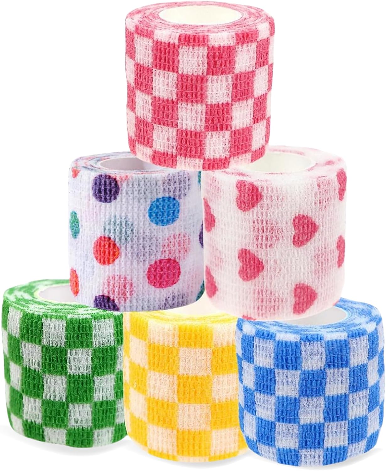 Pet Bandage 6 Rolls, Adhesive Bandage, Self Adhesive Bandage, First Aid Adhesive Gauze, for Horses, Dogs,Cats, Birds, Animals (Checkered, 2 Inch (Pack of 6)) - Pet Explorer