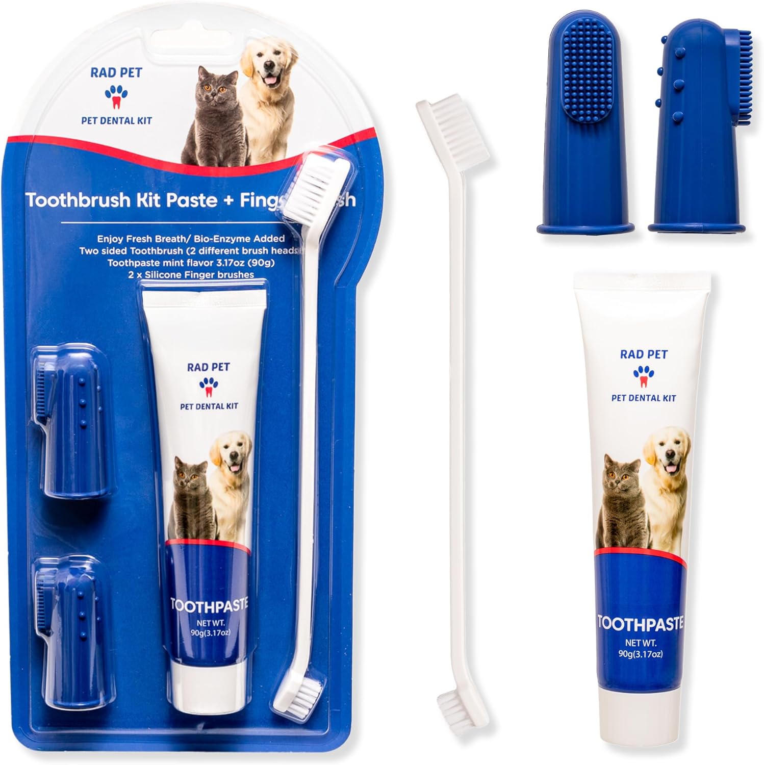 Rad Health Dental Kit - Dog Toothbrush and Toothpaste Kit for Daily Oral Care, Dual Brushes for Deep Cleaning, Safe for Cats & Dogs, Reduces Bad Breath, Prevents Gum Disease - Pet Explorer