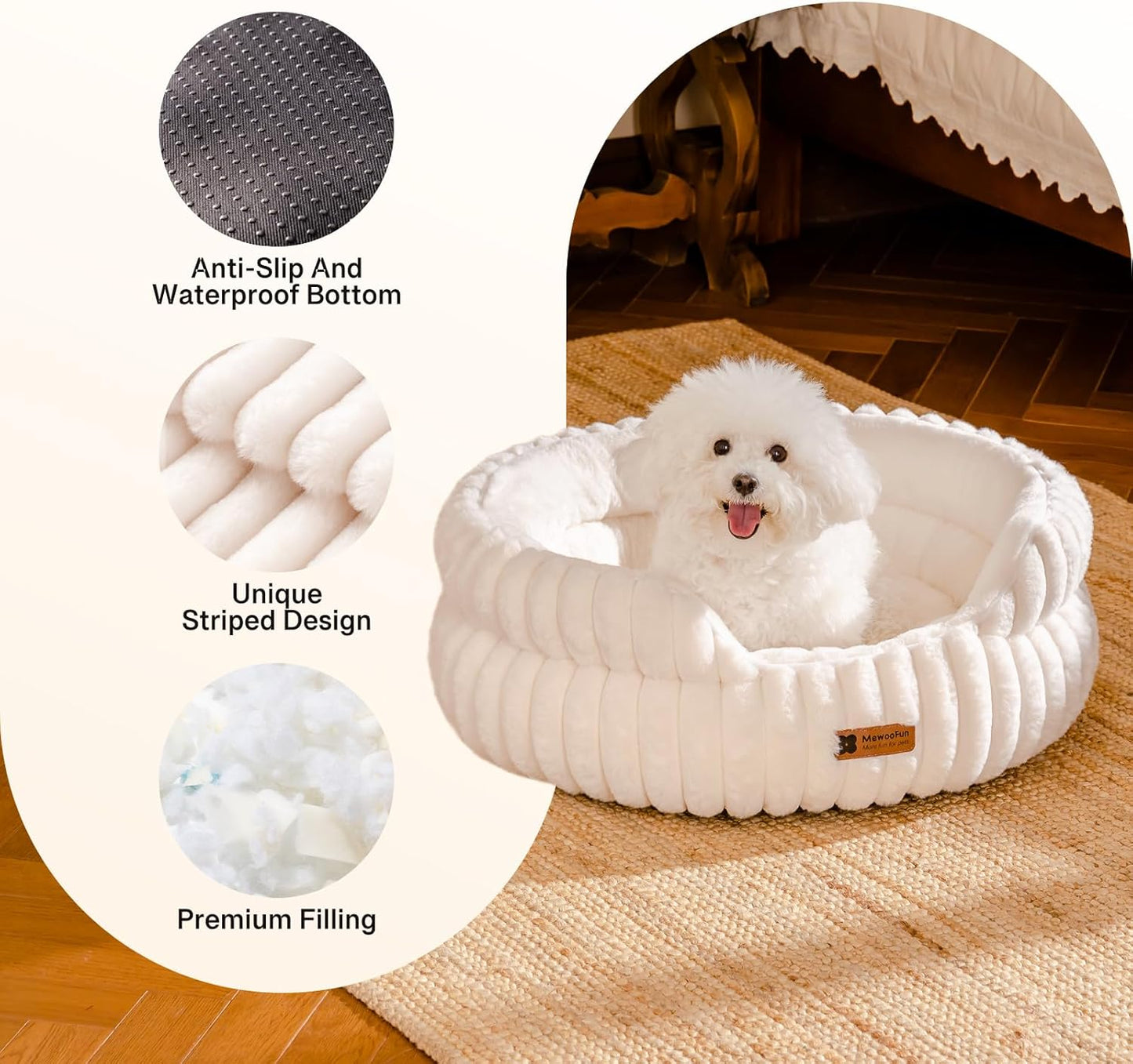 MEWOOFUN Dog Bed for Medium Dogs, Washable Large Cat Beds for Indoor Cats, Donut Pet Bed for Dogs and Cats with Anti-Slip Bottom (Beige, 27"x27"x10") - Pet Explorer